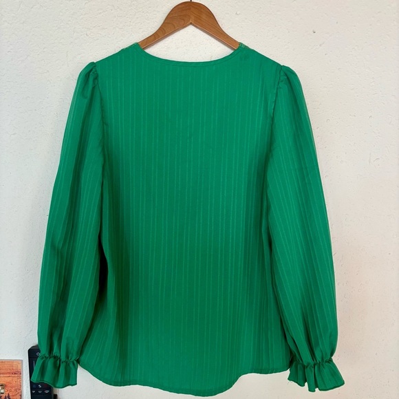 SHEIN Emerald Green Lace Trim Blouse - Picture 2 of 5